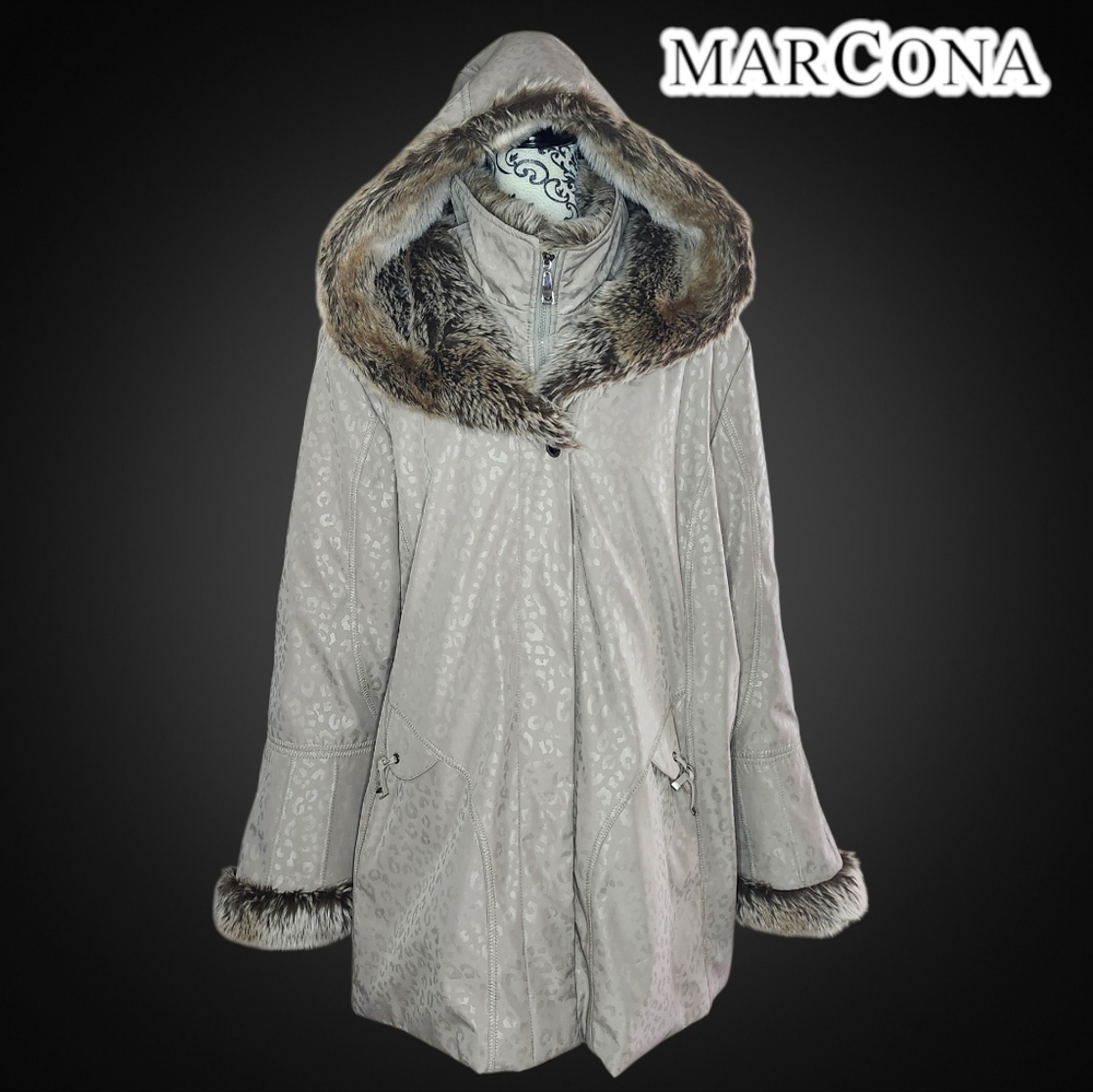 MARCONA Tan Animal Print With Faux Fur Jacket - 3X